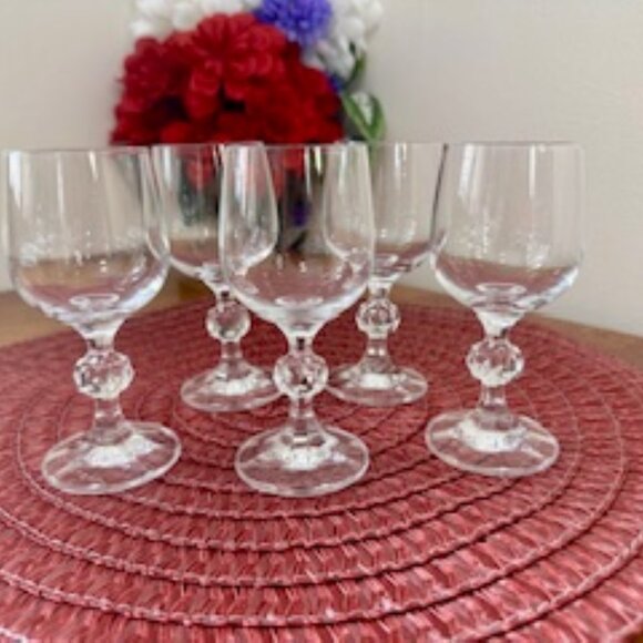 Vintage Clear Crystal Cordial Glasses Set of 5 Faceted Ball Stem Liqueur Glasses - Picture 3 of 8